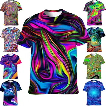 男款彩色T卹 3D印花霓虹抽象短袖T卹 8 最佳銷售 霓虹上衣 - №1