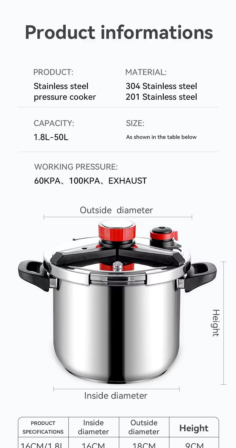 High quality stainless steel pressure cooker Small household capacity Safe and efficient cooking