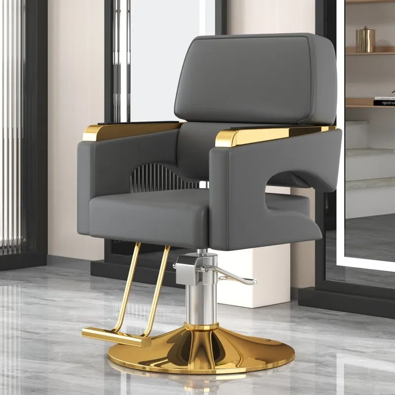 Leather Barbershop Salon Chair Gold Luxury Personalized Barber Salon Chair Hidraulic Leg Silla De Barbero Commercial Furniture