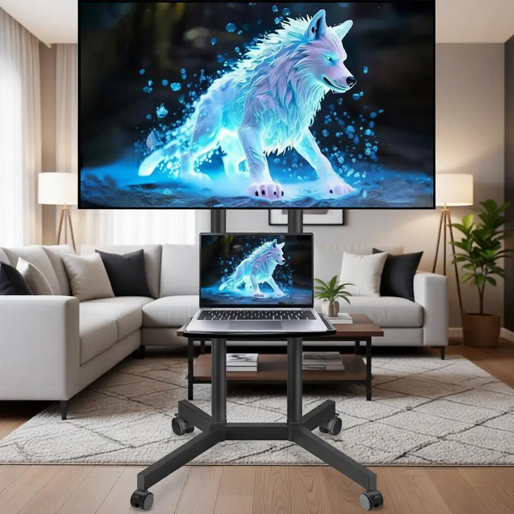 

Портативная передвижная подставка для телевизоров с диагональю 32-75 дюймов, выдерживает до 88 фунтов, идеально подходит для гостиной, офиса, совещаний, использования на открытом воздухе.