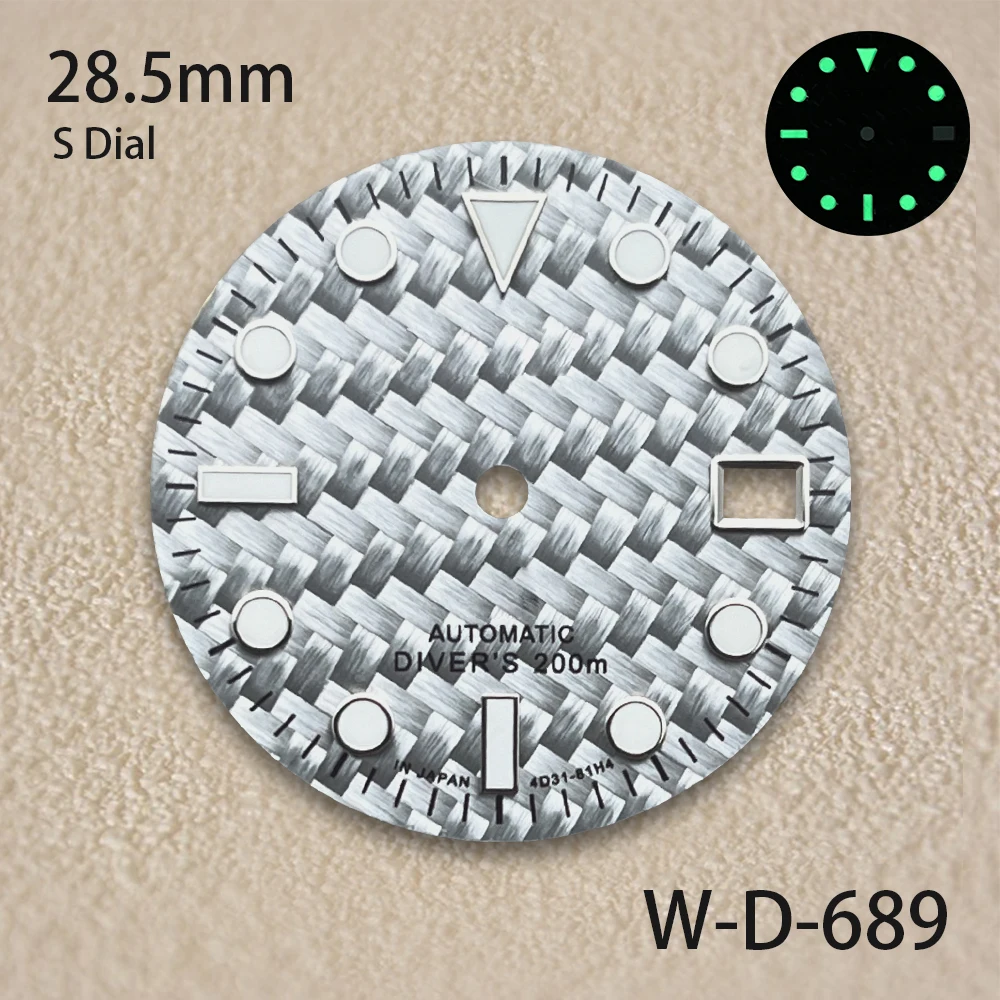 

28.5mm S Logo Carbon Fiber Dial Fit NH35/NH36/4R/7S Movement Green Luminous Weave High-Quality Watch Modification Accessories