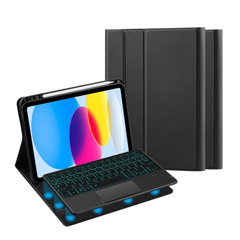 Funda con teclado negro para iPad 10. a 10,9 pulgadas Air 4th 5th 6th 9th Pro 11 12,9 3rd 10,5 "10,2" 9,7 Magic Smart Cover táctil retroiluminado