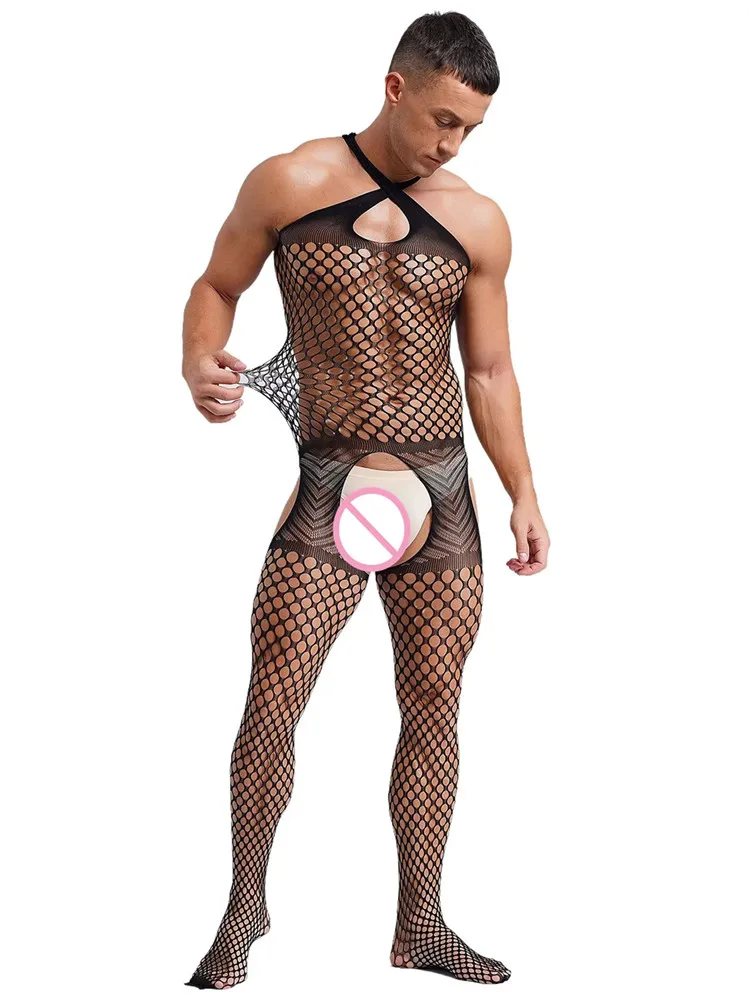 

Male Fishnet Full Body Stockings Erotic Gentlemen Sleepwear Adult Couple Erotic Mesh Clothes Transparent Gay Fishnet Sleepwear