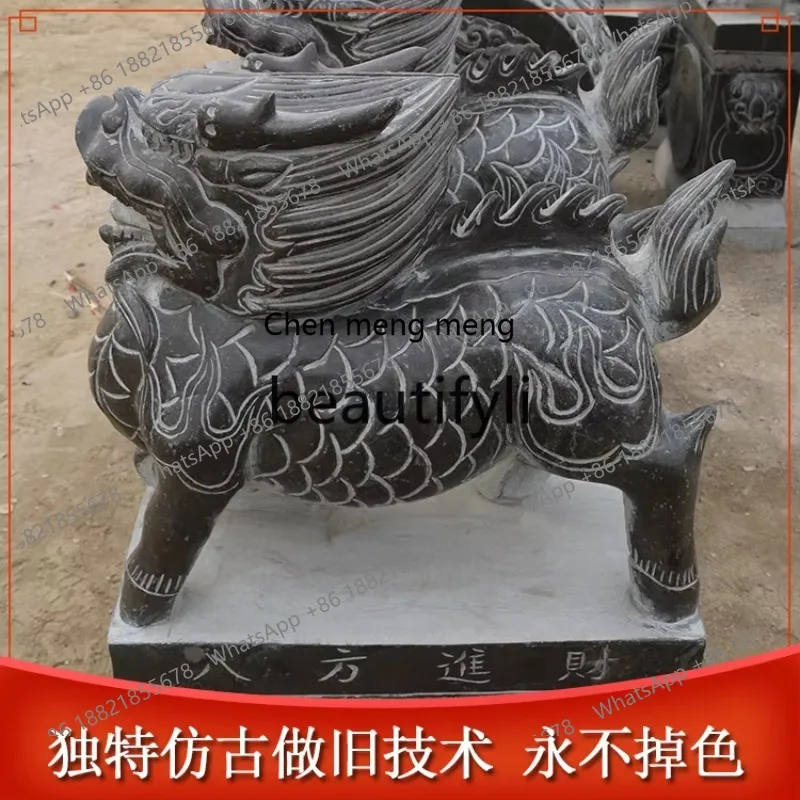 X FH  Pair of Antique-Style Faux Stone Courtyard Outdoor Doorway Household Door Pillars Chinese Style Stone Drum Ornaments