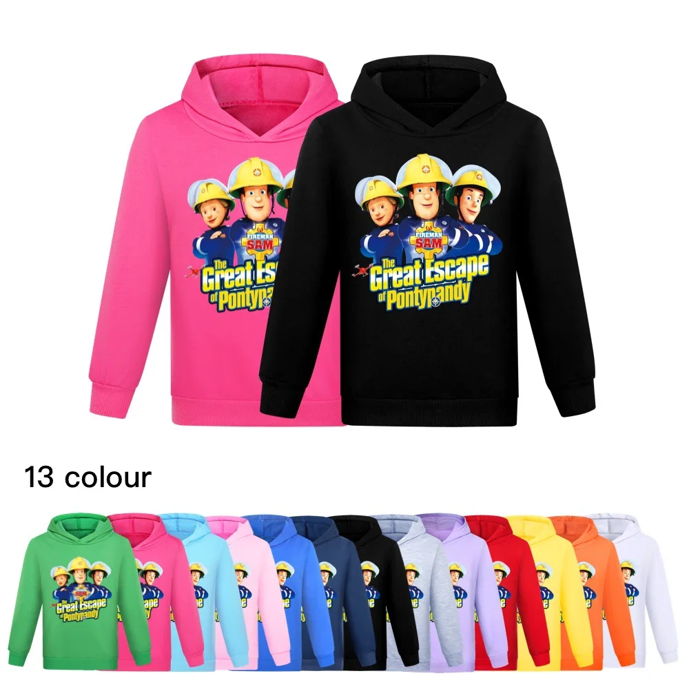 

Cartoon Fireman Sam Clothes Kids Firefighter Hoodie Youth Boys Hooded Sweatshirts Baby Girls Long Sleeve Coats Children Clothing