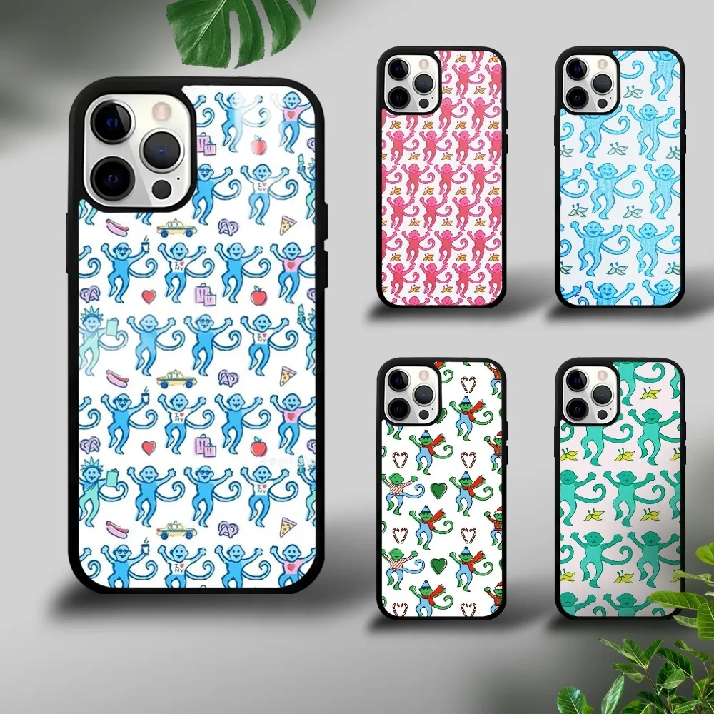 

Preppy Blue Monkeys Pattern Tempered Phone Case For iPhone 16 15 14 13 12 11 Pro Xs Max Mini Plus Celulares Hard Funda