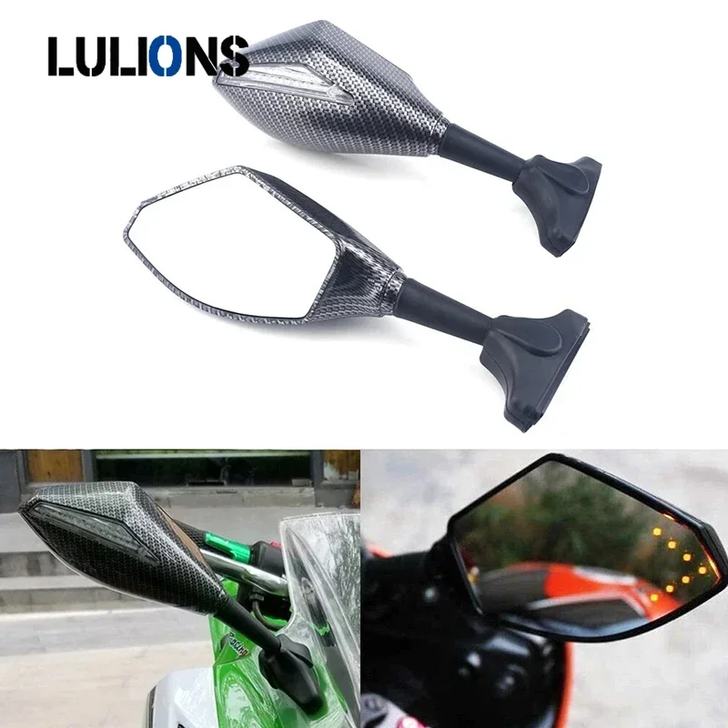 

Для Suzuki GSX250R GSXR125 150 600 750 мотоциклов универсальные зеркала заднего вида со светодиодными указателями поворота, прозрачные линзы