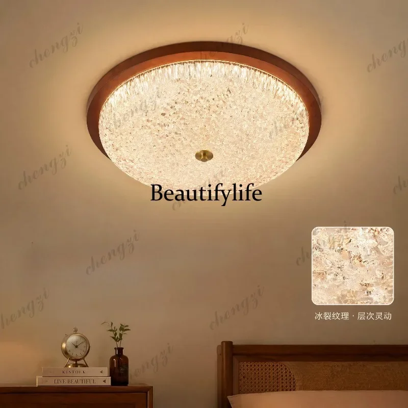 F181 American retro bedroom light antique solid wood study without stroboscopic soft room light three-color dimming