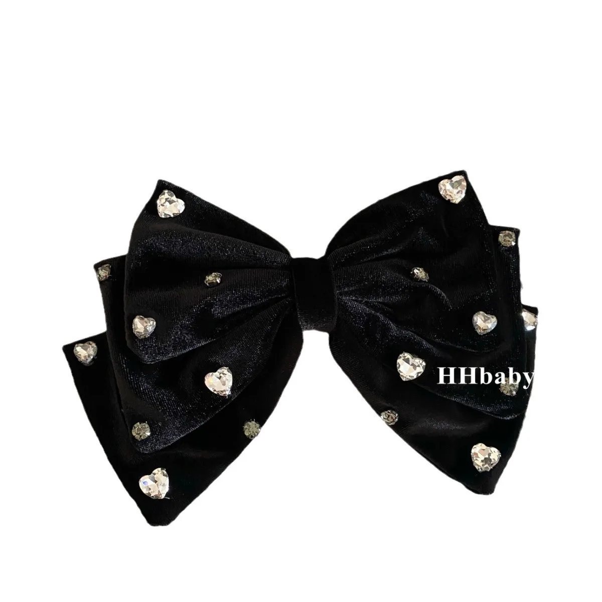 قطعة واحدة من مشبك شعر الماس المرصع بفيونكة، حجر الراين على شكل قلب، مشبك شعر مخملي أسود راقي، أغطية رأس للنساء #6