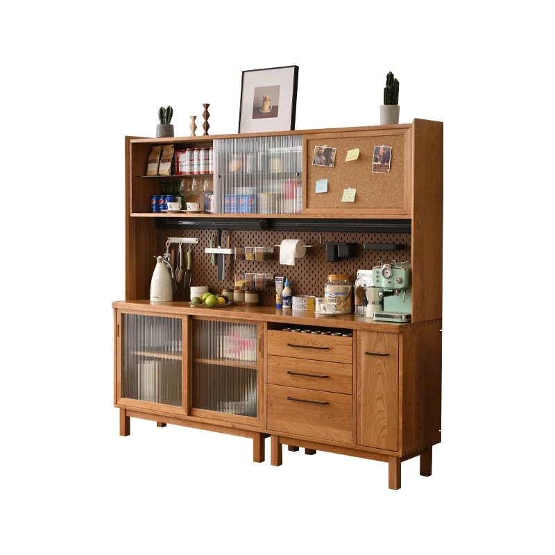 

Cherry wood dining side cabinet pure solid wood 2.1 meters 1.5 logs medieval retro style integrated against the wall