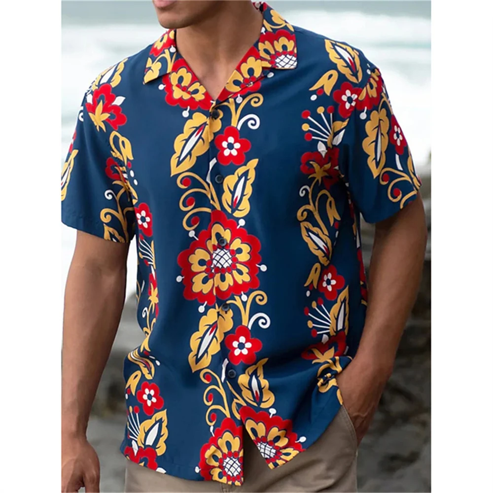 Men's Shirt Button Summer Floral Shirts for Men Street 3D Print Plus Size Hawaiian Beach Short Sleeve Fashion Tops Tee Shirt Man