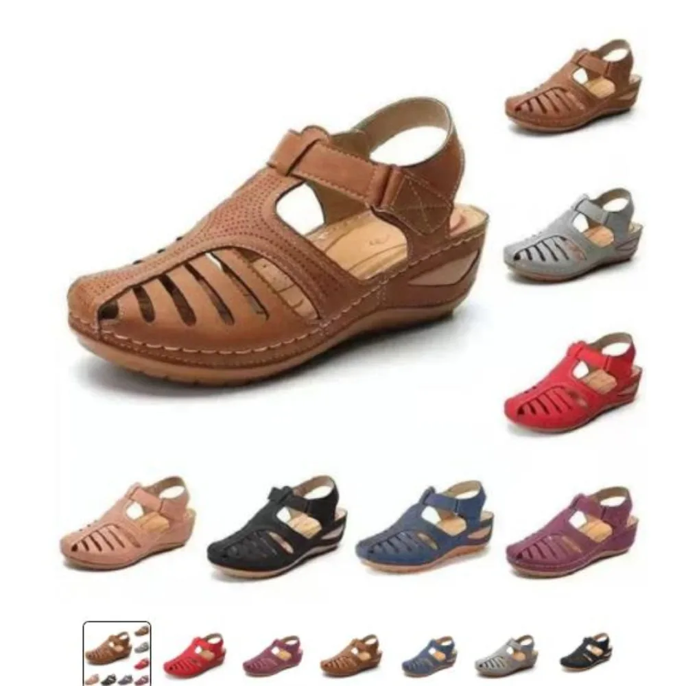 

New Summer Women Wedge Sandals Premium Orthopedic Open Toe Sandals Vintage Anti-slip Leather Casual Female Platform Retro Shoes