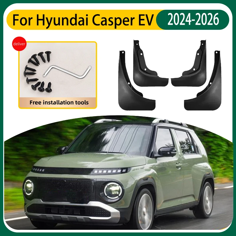 4 Piezas de Guardabarros para Automóvil para Hyundai Casper EV, Accesorios 2024-2026, Guardabarros Automotrices, Protección Contra Salpicaduras, Guardabarros Delanteros y Traseros, Piezas Externas para Automóvil