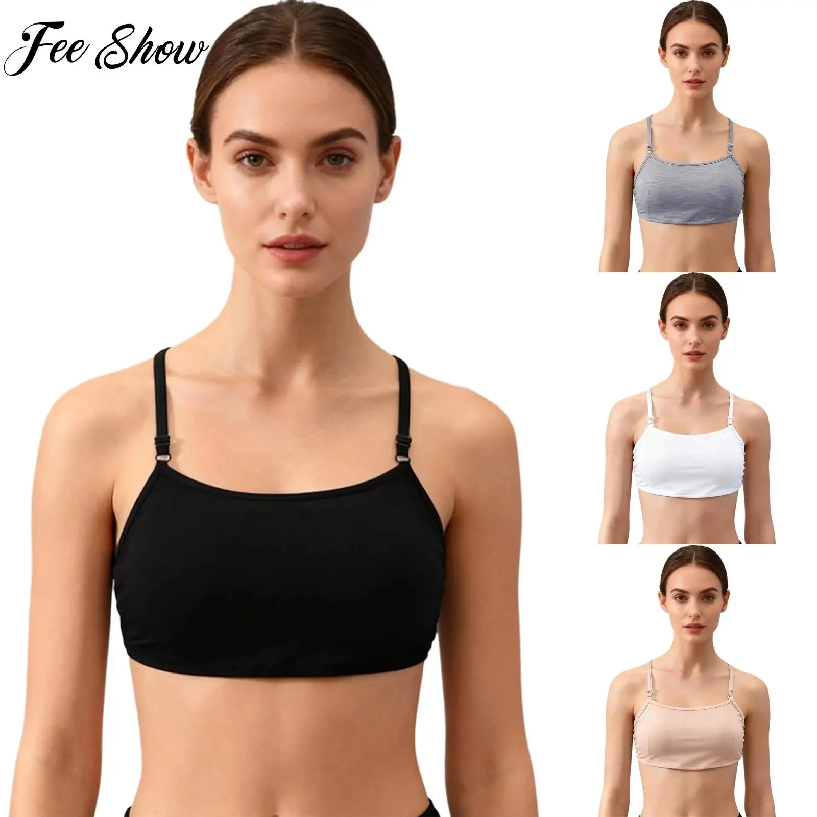 

Women Sexy Padded Sports Bra Top Adjustable Spaghetti Straps Cross Back Breathable Low Support for Workout Yoga Fitness