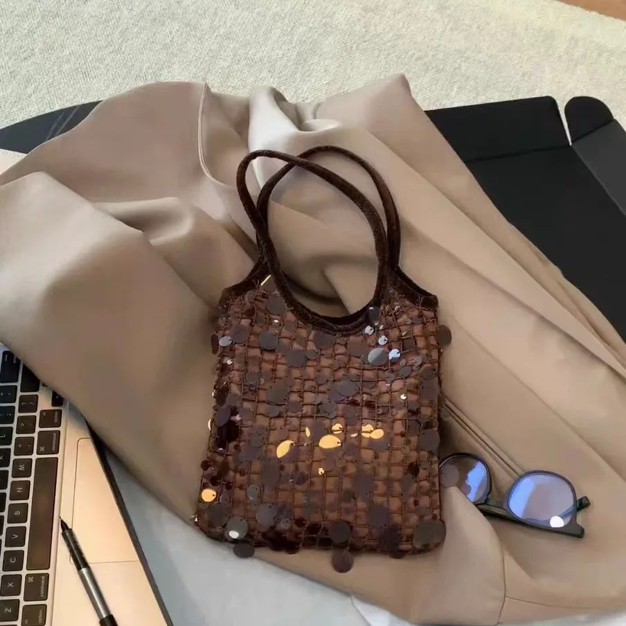 Shiny Sequins Underarm Shoulder Bag For Women PU Leather Bling Small Bucket Messenger Bag Fashion Designer Shopping Handbags