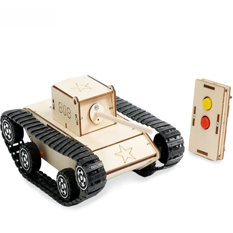 

Hand Made DIY Wooden Remote Control RC Tank Model Creative STEM Toys Science Experiment Kit Assembled Material Wood Puzzle Gift