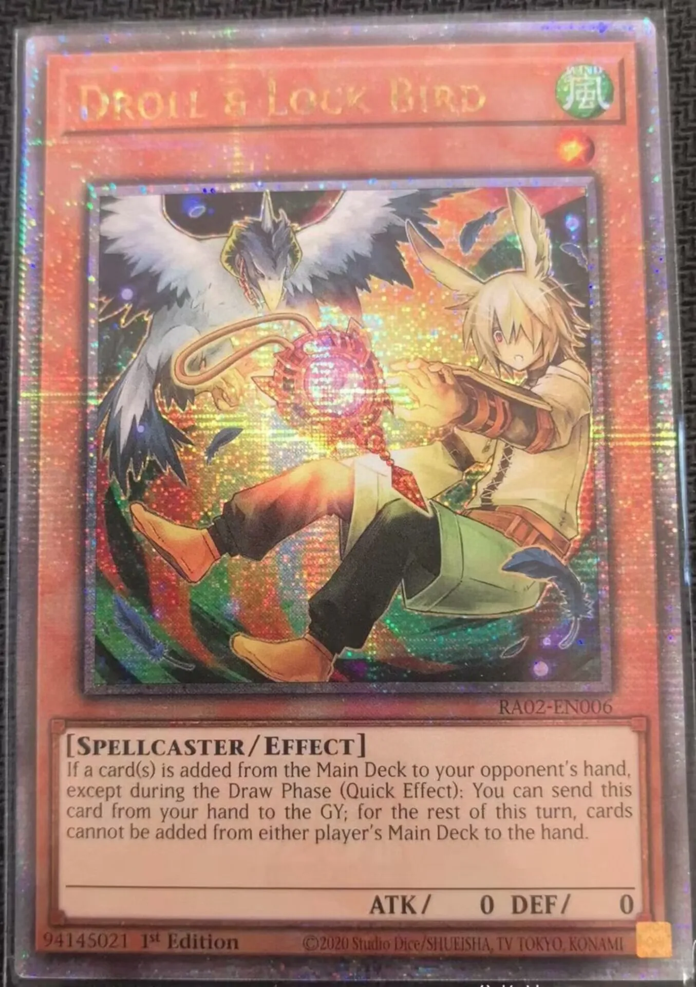 

Yugioh KONAMI TCG RA02-EN006 Droll & Lock Bird 25th Quarter Century Secret English 1st Edition Alt Art Collection Mint Card