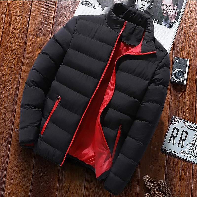 ผ้าฝ้าย-เบาะ Plus ขนาดชายสี Block Zipper Hooded ฝ้ายเบาะ Coat Slim Thicken Outwear Jacket