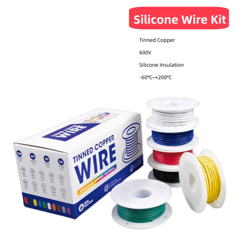 

6 Colors Mix - Heat Resistant Flexible Silicone Wire 30/28/26/24/22/20/18/17/16AWG Stranded Cable Electrical Tinned Copper Wire
