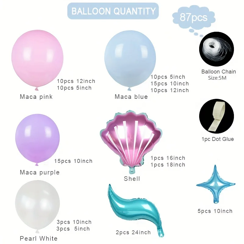 Mermaid Balloon Chain set birthday party decoration Mermaid Tail Foil balloon mermaid theme birthday party decoration set