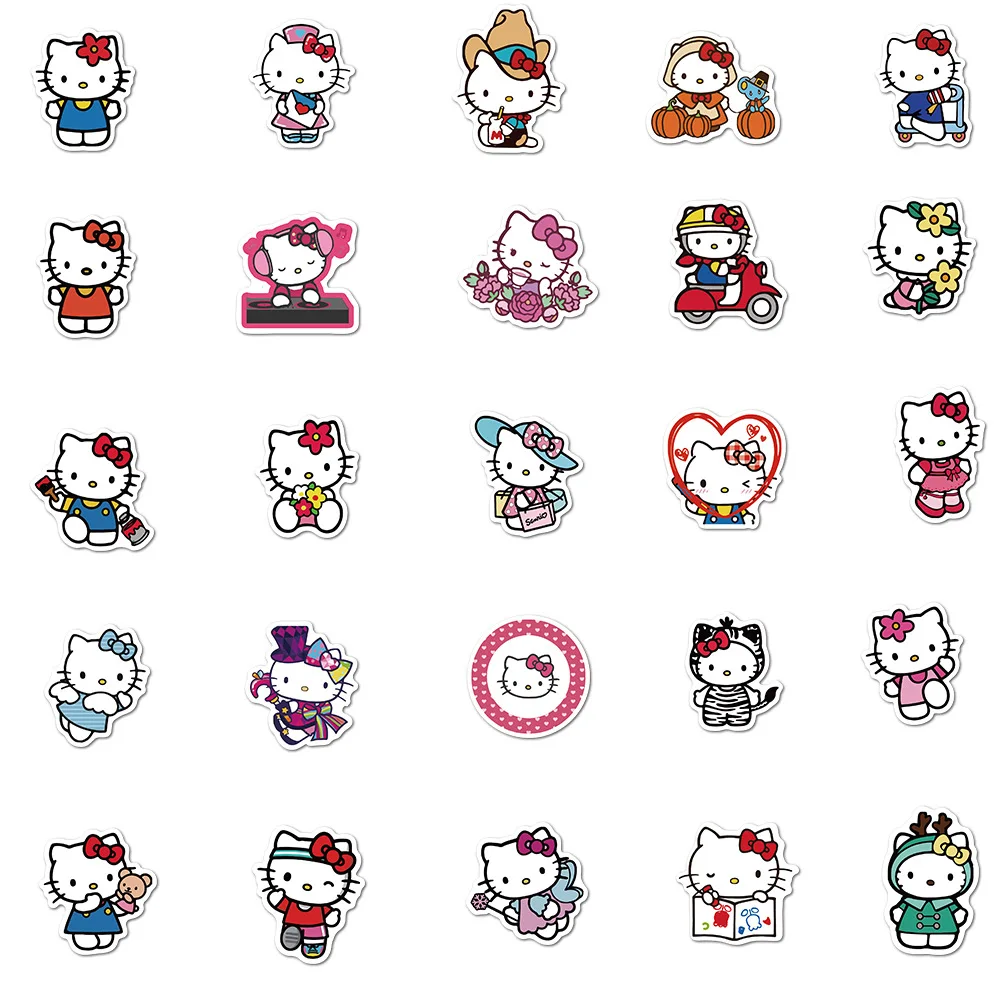 50pcs Sanrio Hello Kitty Stickers Anime Kawaii Girls Graffiti Luggage Phone Book Laptop Waterproof Cute Sticker Decals Kids Toy