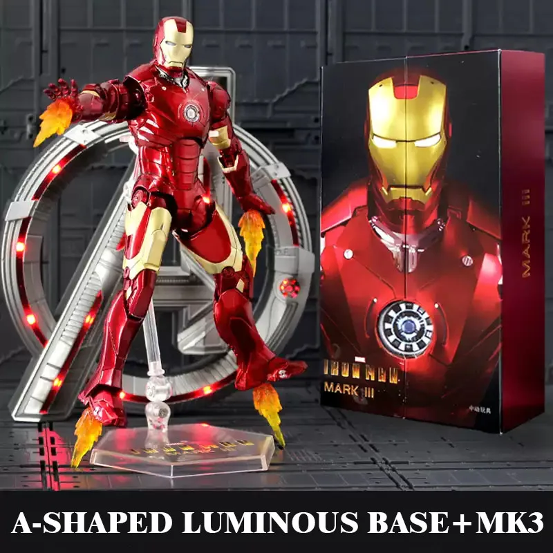 Marvel Iron Man Action Figure With Hangar The Avengers Tony Stark Luminous Edition Mark3 Mk50 Model Toys Xmas Marvel Gift