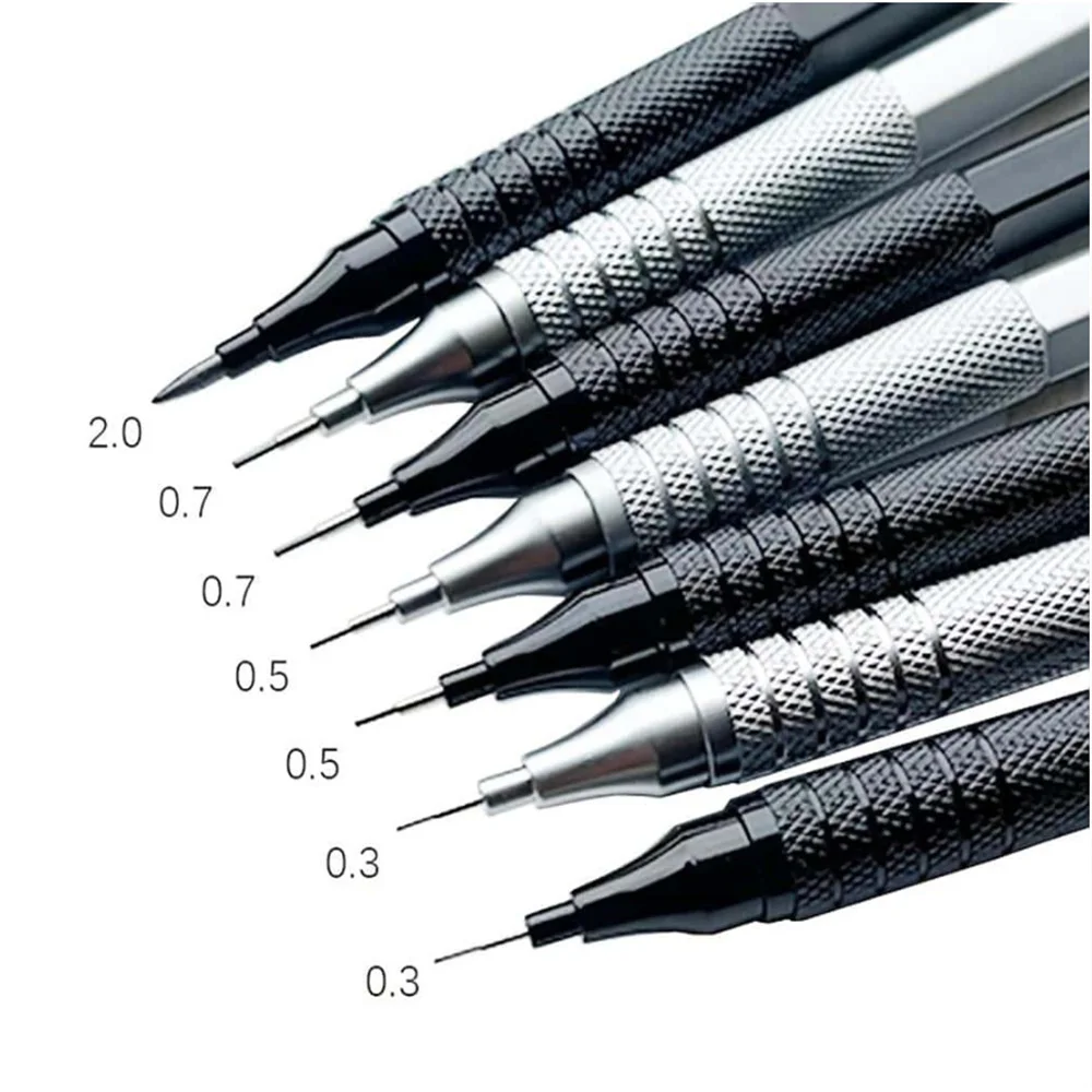 All-Metal Low-Center Mechanical Pencil, 0.3/0.5/0.7/2.0mm Smooth Drafting Pencil for Architecture Art Engineering