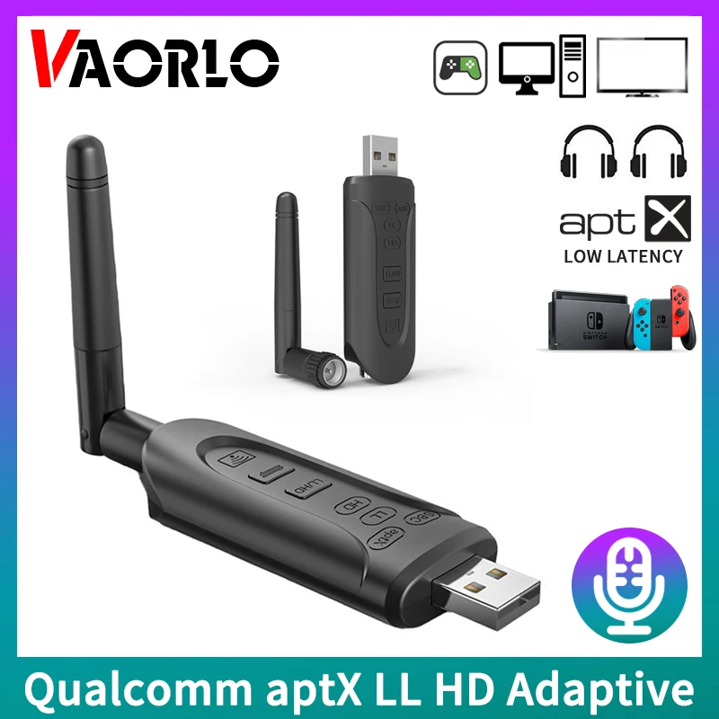 CSR Bluetooth 5.3 Audio Transmitter QCC3056 USB 3.5MM AUX Qualcomm Multi-point Wireless Adapter AptX LL HD Adaptive Music Dongle