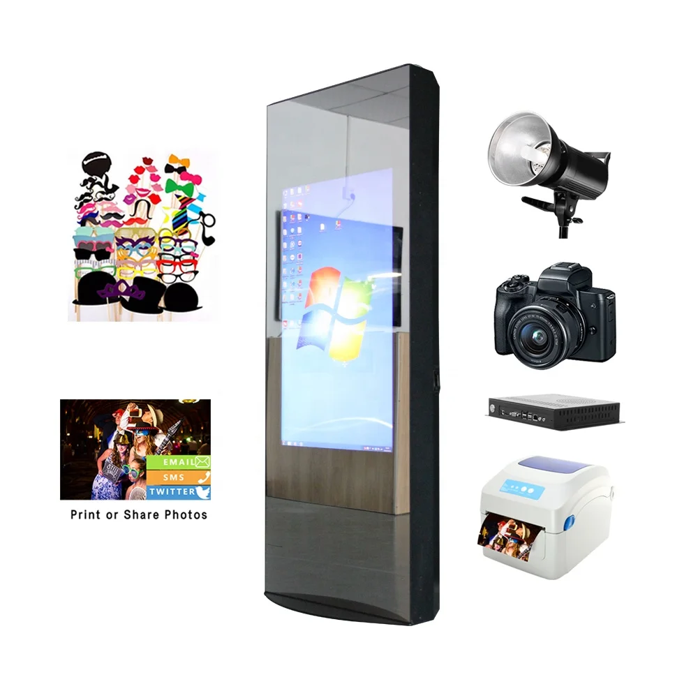 セルフィーミラータッチスクリーンPC TVフォトブースマシン 70インチミラー 43インチタッチスクリーン アルミシェル マジカルフォトブースキオスク