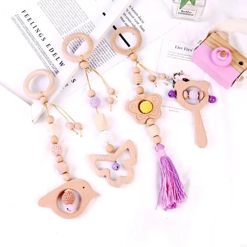 E06F 4 PCS Baby Gym Frame Pendant Wooden Teether Molar Bearing Toy Toy Cursing Dattle