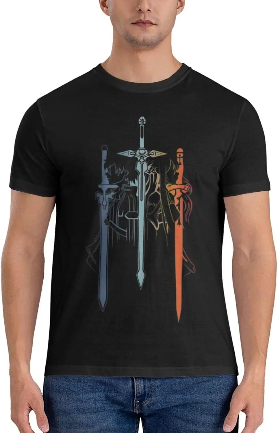 Sword Anime Art Online Shirt Men's Personalised Crew Neck Short Sleeve T Shirt Fashion Graphic Tees Deep Heather