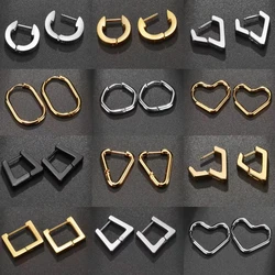 1 Pair Triangle Square Heart Star Oval Stainless Steel Women Men Ear Buckle Circle Hoop Earring Unisex Piercing Jewelry Gifts