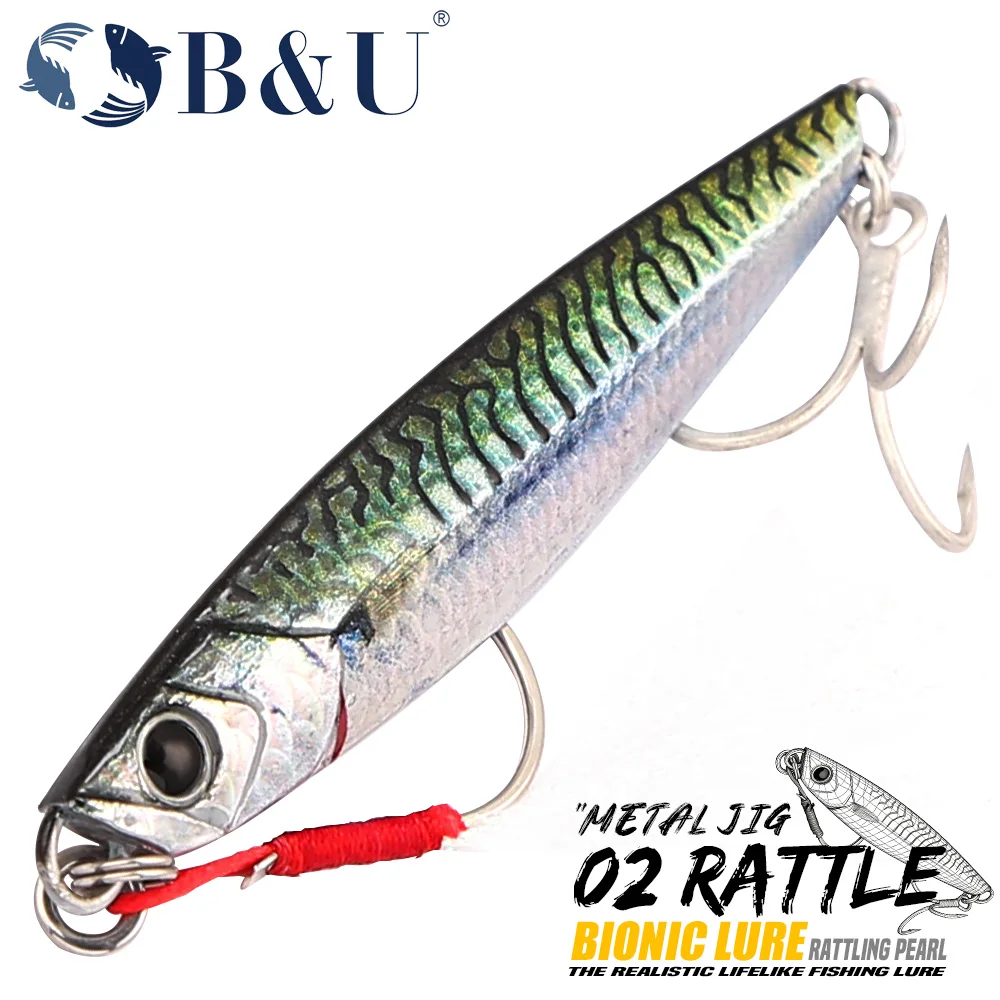 

B&U Fishing Lure, Bionic Sinking Minnow with Rattling Pearl, Saltwater Freshwater Lure for Seabass, Pike, Tuna