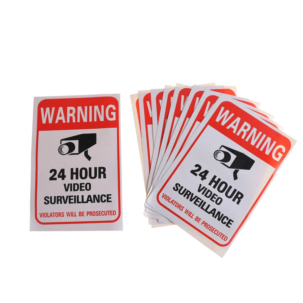 10Pcs Home CCTV Surveillance Security Camera Video Sticker Warning Decal Signs