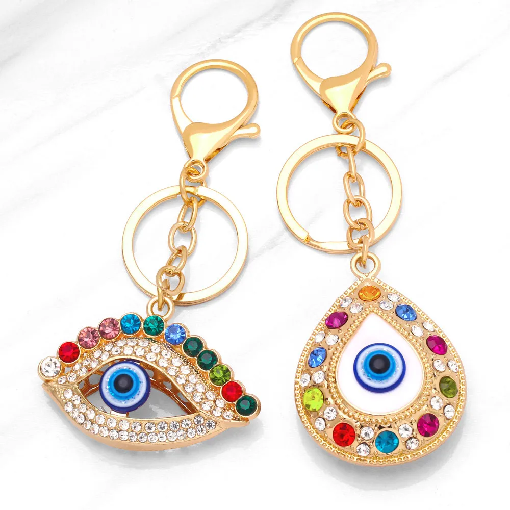 Evil Eye Key Chain Hollow Eyelash Crystal Rhinestone Keychain  Sparkling Key Ring Charm Car Purse Handbag Bag Pendant Gift