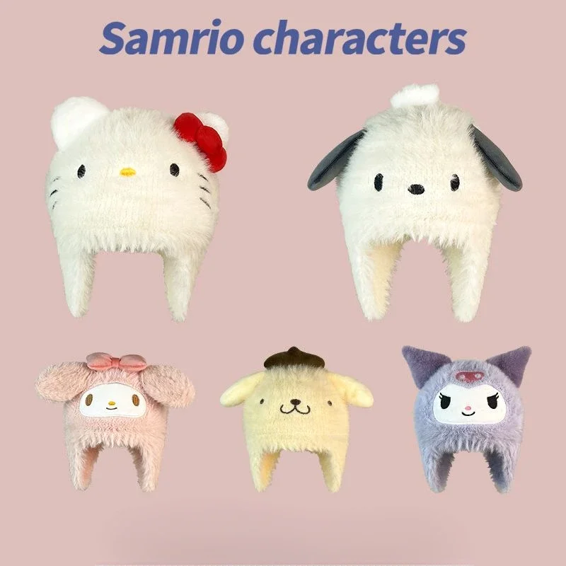 

Sanrio Hello Kitty шапка осень и зима милый мультфильм Kuromi My Melody Kawaii девчачья шапка теплая удобная шапка для защиты ушей