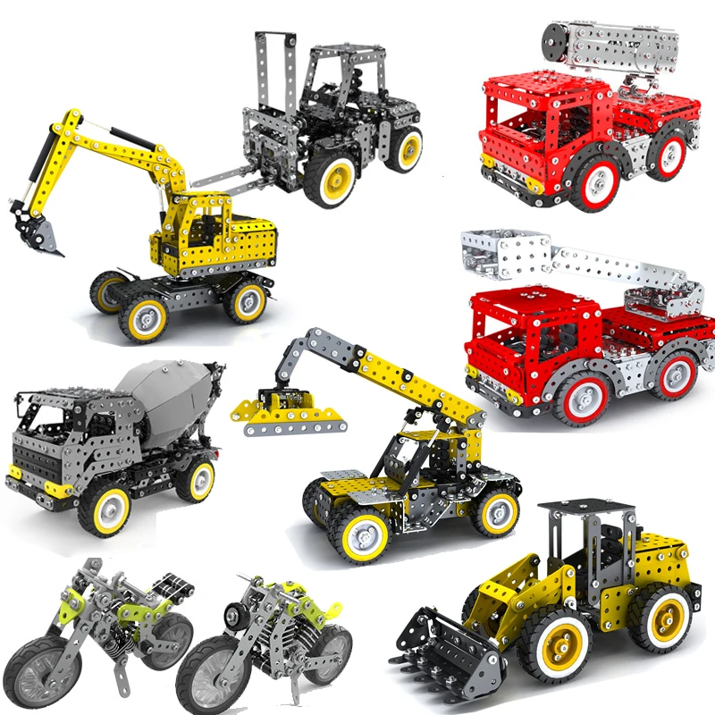 Metal Assembly Building Block Toys Excavator Fire Truck Alloy Model Screw And Nut Assembly 3D Three-dimensional Puzzle Boy Gift