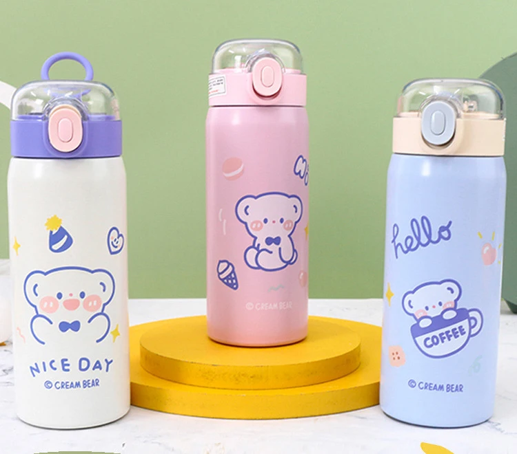 Xiaomi Fresh Cartoon Pattern Hot Water Bottle Water Bottle For Children Bounce Cover Straight Drink Pea Water Bottle Thermos