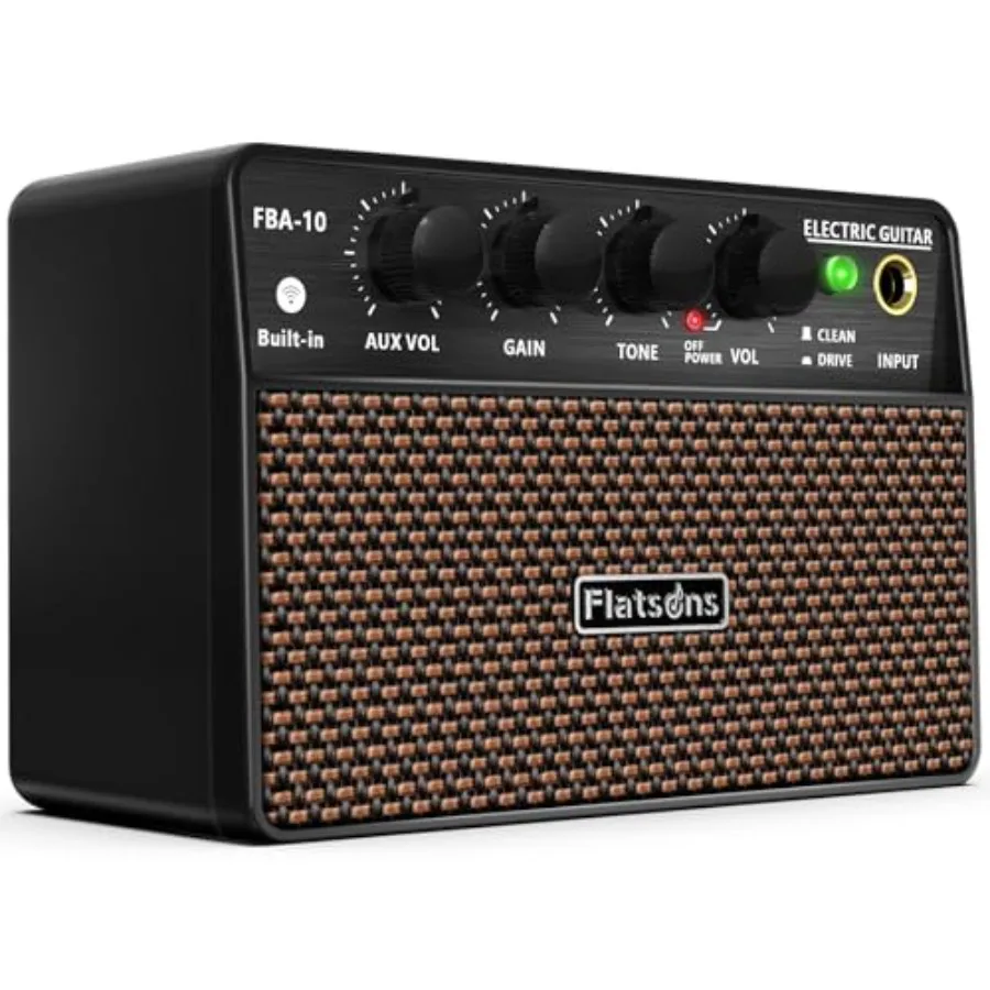 FBA-10 Guitar Amp, 10W Mini Electric Guitar Amplifier with Clean/Drive Channel, 6H Working, USB-C Rechargeable, 3.5mm Headphone
