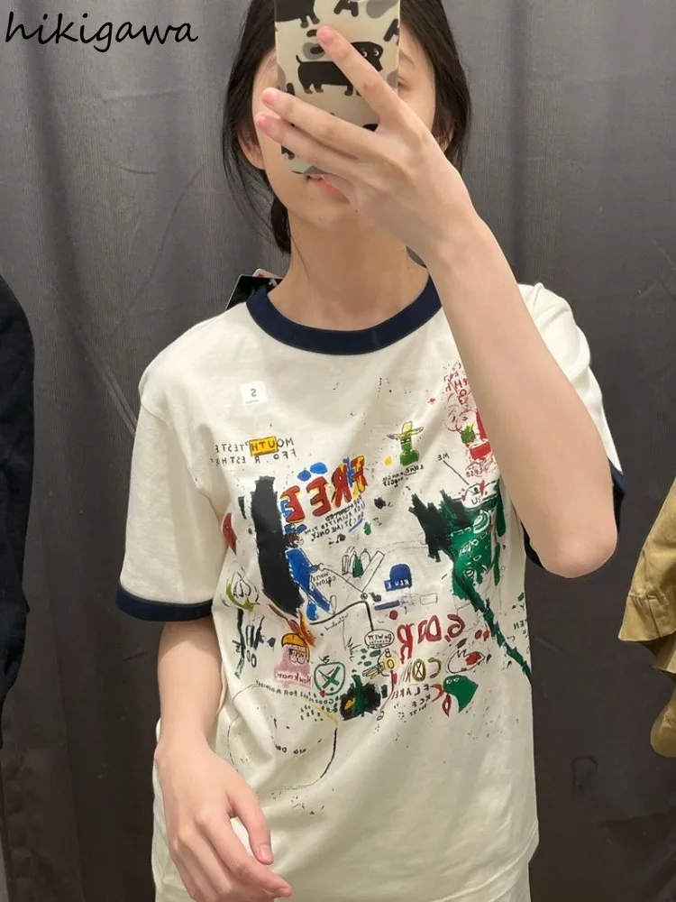 White Tshirts for Women 2024 Ropa Mujer Fashion Summer Tees Cartoon Graffiti Casual Y2k Tops Casual Short Sleeve Korean T-shirt