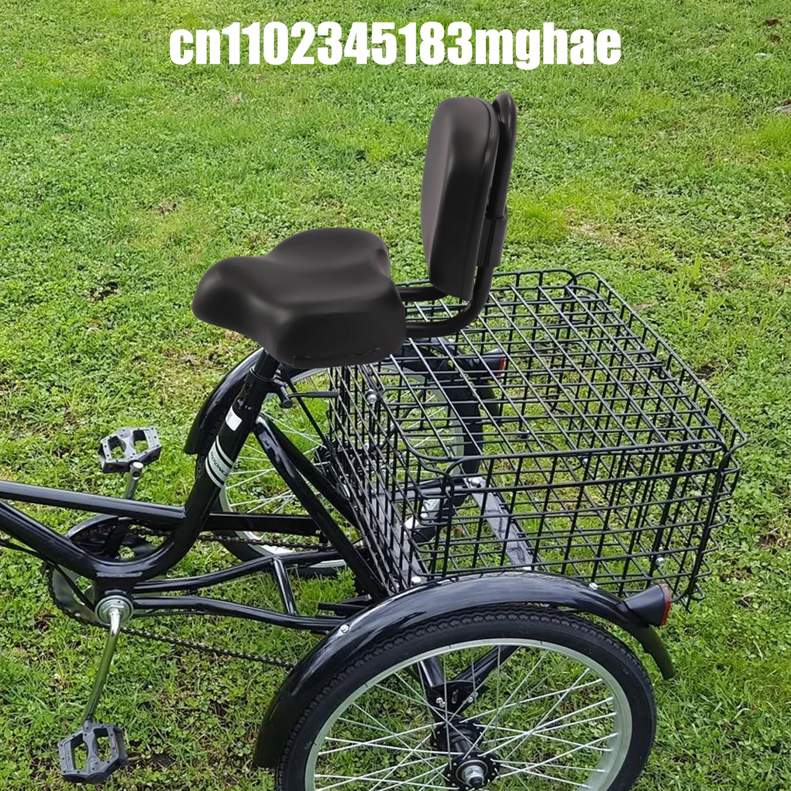 Black Tricycle Saddle with Backrest, Ergonomic Curved Design & Height-Adjustable Backrest, Fit for Adult Bikes/Exercise Bikes