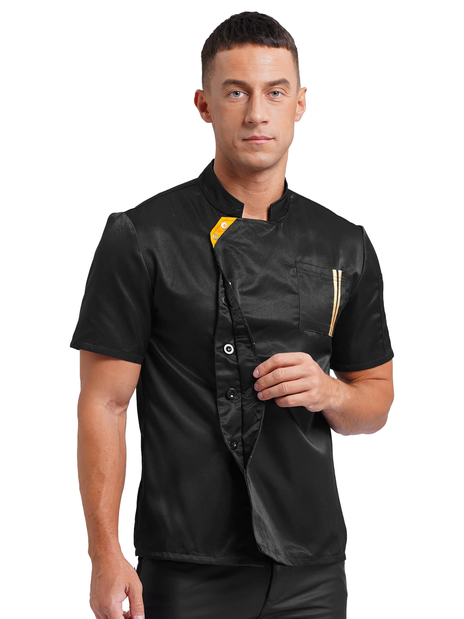 Herren Damen Chef Shirt Arbeit Uniform Jacke Stand Kragen kurze Ärmel Brief Stickerei Cafe Restaurant Küche Koch oberteile