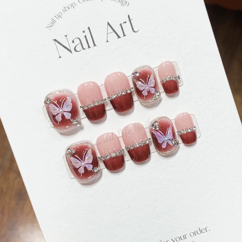 

Короткие красивые накладные ногти ручной работы, розовые милые многоразовые клейкие накладные ногти, искусственные акриловые накладные ногти с полным покрытием, дизайн ногтей