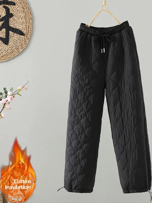 

Зима 2025 г., легкие пуховые хлопковые широкие брюки, повседневная верхняя одежда, длинные брюки, брюки прямого кроя со средней талией