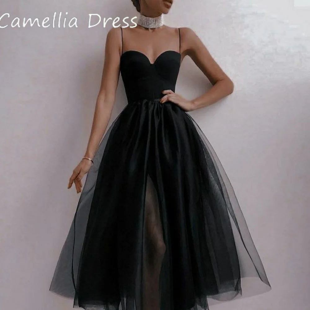 Camellia Pretty Party Dresses Elegant A Line Sweetheart Neck Evening Gowns Spaghetti Straps New Arrival Tulle Prom Dress