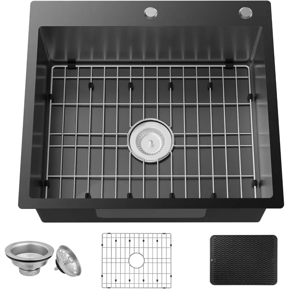 

Kitchen Sink,25x22 Inch Kitchen Sink Stainless Steel Drop In Kitchen Sinks Topmount Stylish and Look Sinks With Bottom Grid