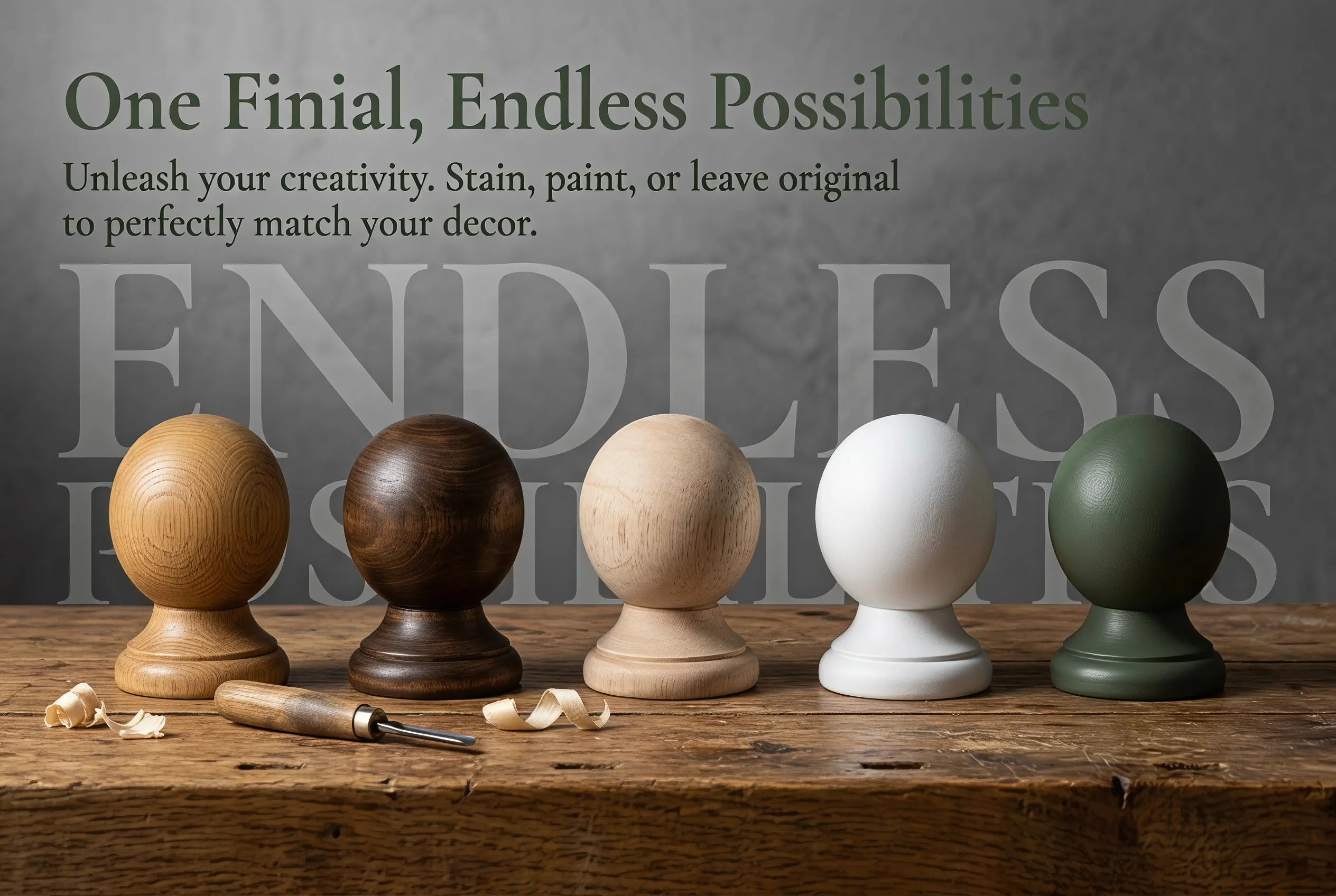 Solid Hardwood Wood Ball Finial Unfinished Hand Carved Cap Decorative Outdoor Fence Gate Topper Staircase Baluster Post Ornament