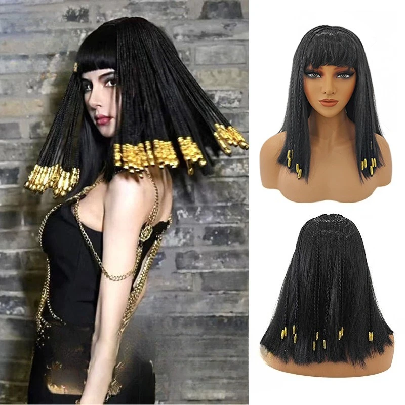 

Ball Costume Lady Decorative Pearl Hairpieces Pigtails Wigs Cleopatra Wig synthetic Dreadlocks Full head wig