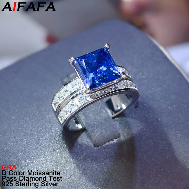 3 Carat Sapphire Real Moissanite Diamond Rings s925 Silver Pink Sea Blue Square Moissanite Plate Au750 Finger Ring Fine Jewelry