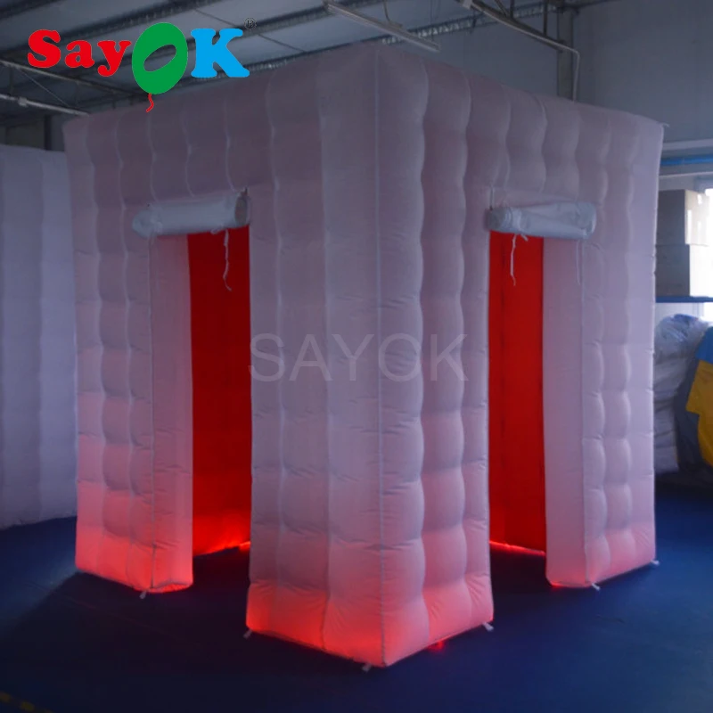 2 Doors Inflatable Photo Booth Background Inflatable Photo Booth Wall with LED Light for Wedding Tent Party Decorations